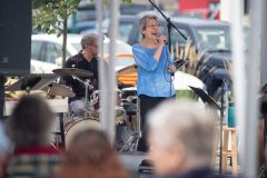 Bossamba, consisting of Maggie MacDougall, Wayne Hawkins, Lou Pappas and Mark Foster, perform as part of Jazz On Jay in Jay Square in Schenectady on Thursday, August 22, 2024. Jazz On Jay is a series of free jazz concerts every Thursday throughout the summer. Photo by Kevin Montano for Proctors Collaborative.