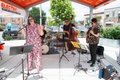 The Jeanine Ouderkirk Quartet performs during Jazz on Jay at Jay Square in Schenectady on Thursday, July 10, 2025. Photo by Kevin Montano for Proctors Collaborative.