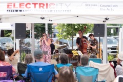 The Jeanine Ouderkirk Quartet performs during Jazz on Jay at Jay Square in Schenectady on Thursday, July 10, 2025. Photo by Kevin Montano for Proctors Collaborative.