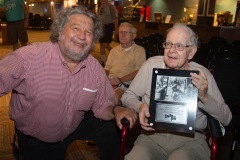 Philip Morris, CEO of Proctors Collaborative, poses for a photo with longtime Capital Region jazz historian Tim Coakley to Jazz on Jay in Robb Alley at Proctors in Schenectady on June 26, 2025. Photo by Kevin Montano for Proctors Collaborative.