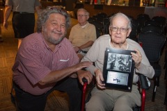 Philip Morris, CEO of Proctors Collaborative, poses for a photo with longtime Capital Region jazz historian Tim Coakley to Jazz on Jay in Robb Alley at Proctors in Schenectady on June 26, 2025. Photo by Kevin Montano for Proctors Collaborative.