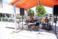 The Art D’echo Trio performs during Jazz on Jay in Jay Square in Schenectady, NY on Thursday, July 18, 2025. Photo by Kevin Montano for Proctors Collaborative.