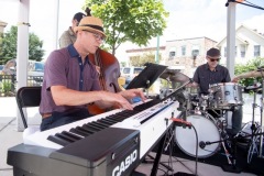 The Art D’echo Trio performs during Jazz on Jay in Jay Square in Schenectady, NY on Thursday, July 18, 2025. Photo by Kevin Montano for Proctors Collaborative.